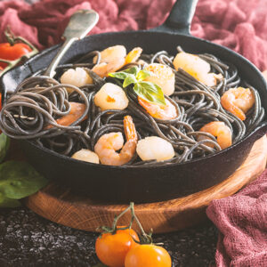 Squid Ink Pasta with Shrimp and Scallops recipe