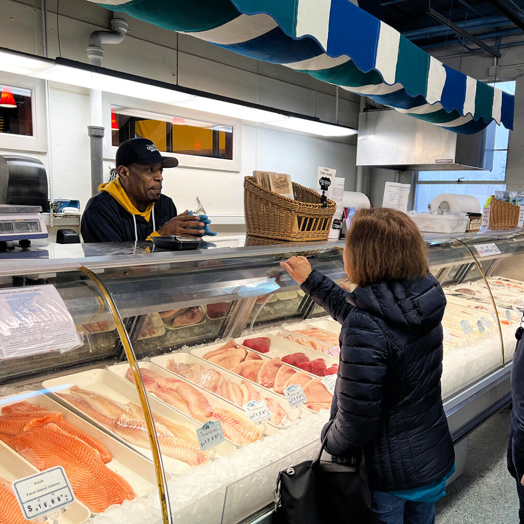 Fresh sport fish at fish market counter in Middletown CT