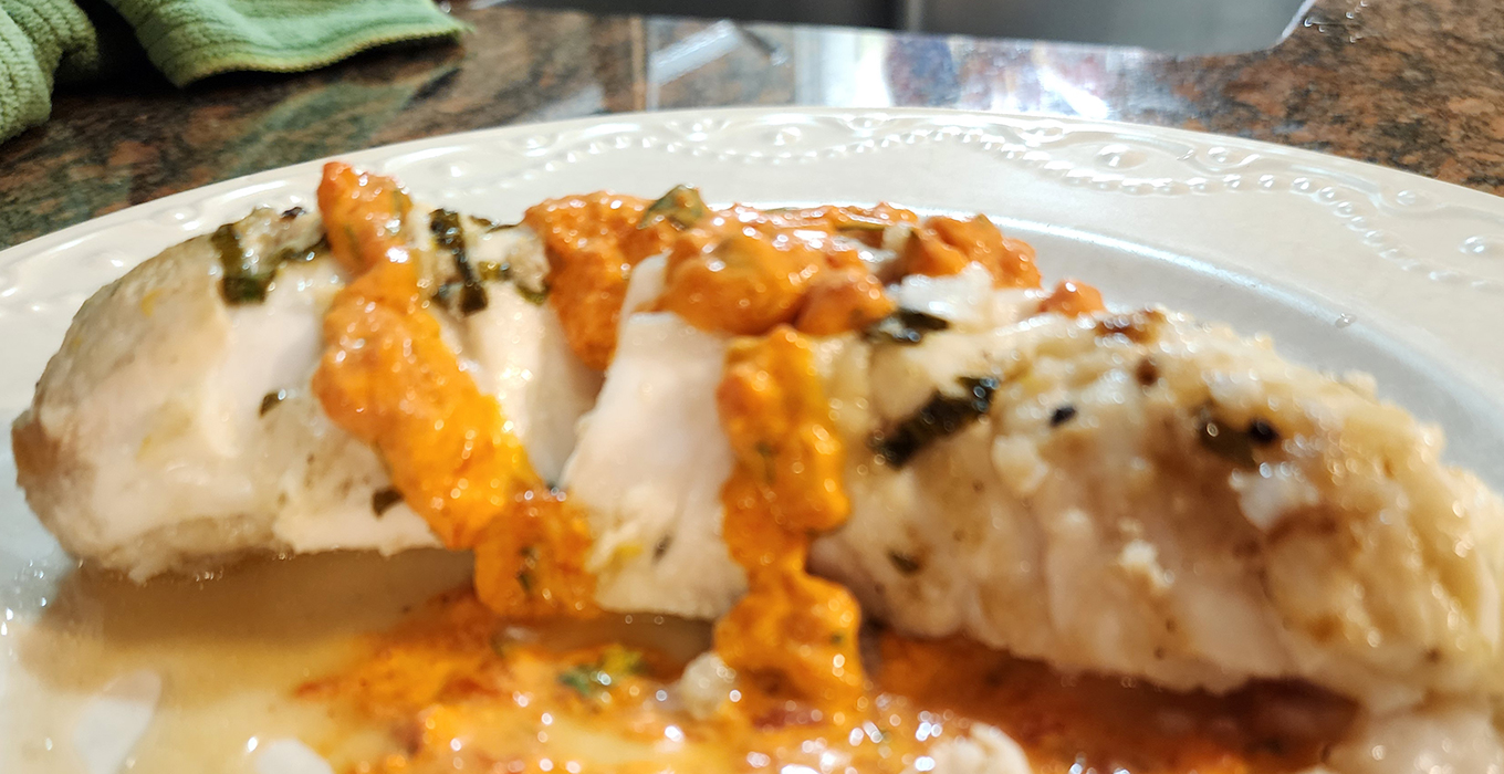 Grilled Halibut with Red Pepper Sauce - City Fish Market