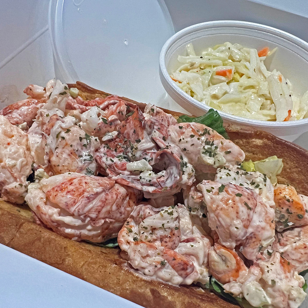 fresh lobster roll and cole slaw in Rocky Hill, CT.