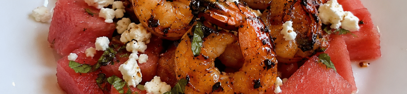 Honey Sriracha Grilled Shrimp over Watermelon & Feta
