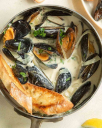 City Fish Market PEI mussels, steamed in a white wine garlic broth with a splash of cream, ready in 15 minutes.